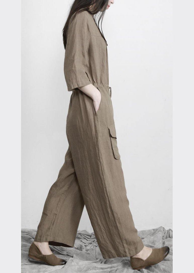 Gray Drawstring Outfits Rompers Linen