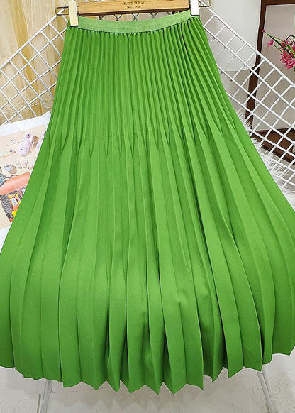 Green Elastic Waist Wrinkled Silk Pleated Skirts Spring