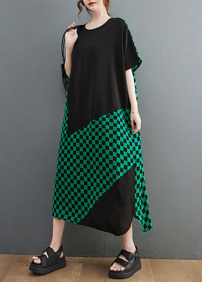 Green O-neck Patchwork Extra Large Hem Vacation Dresses Short Sleeve