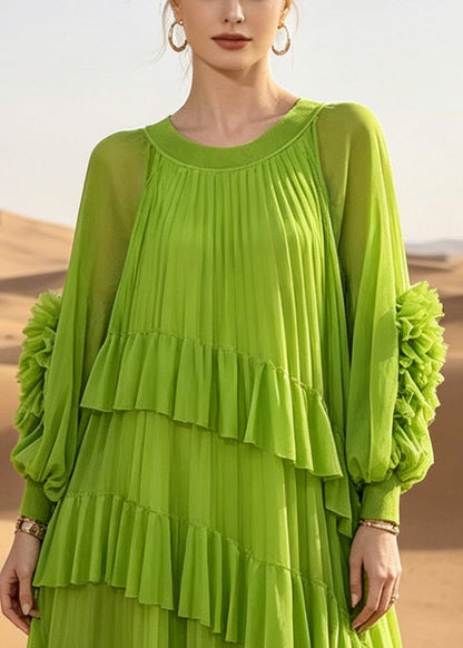 Green Oversized Ruffles Chiffon Vacation Dress Summer
