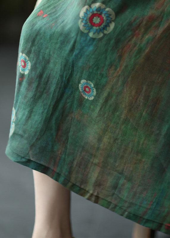 Brown Flower Ramie Elastic Waist Skirt