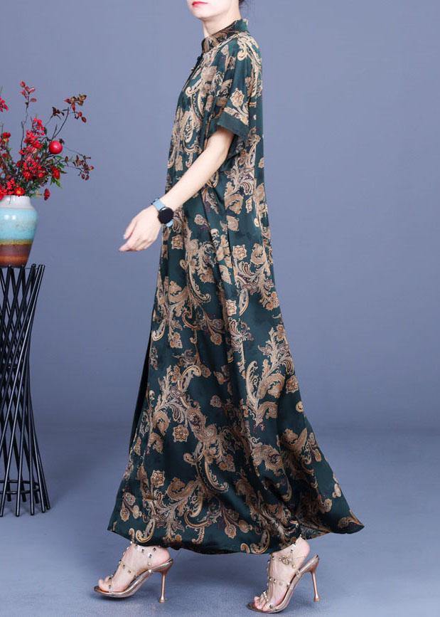 Green Print Silk Oriental Vacation Dresses Summer