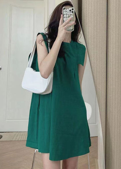 Green Slim Fit Original Design Cotton Mid Dress Sleeveless