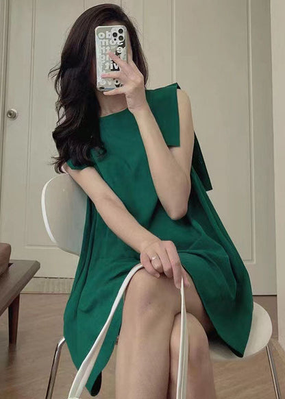 Green Slim Fit Original Design Cotton Mid Dress Sleeveless