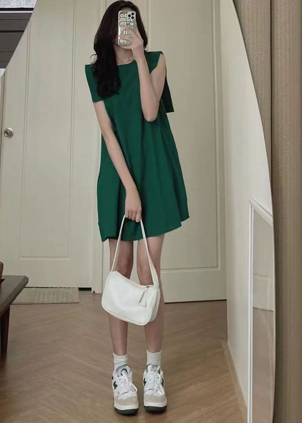 Green Slim Fit Original Design Cotton Mid Dress Sleeveless
