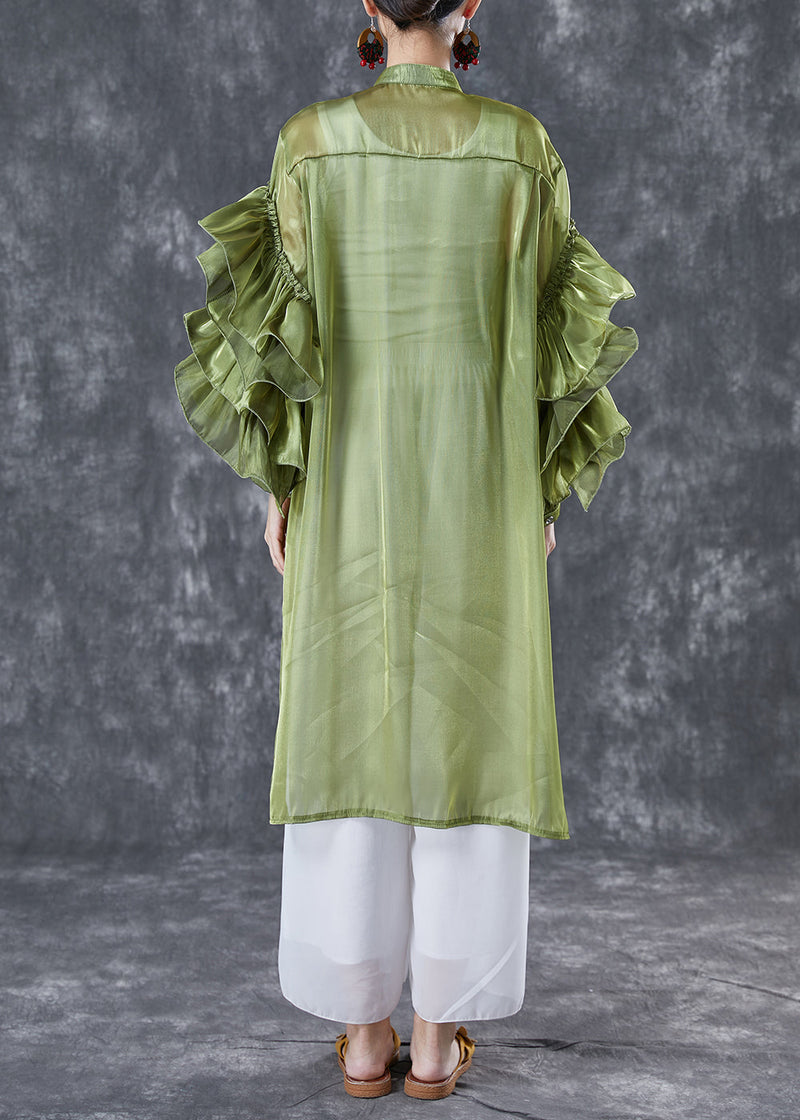 Green Stand Collar Patchwork Chiffon Holiday Dress Summer