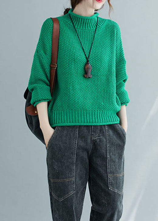 Green Turtle Neck Thick Knit Sweater Tops Winter