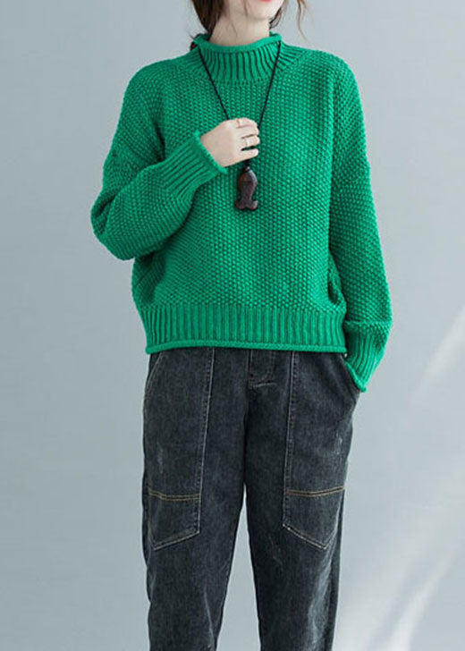Green Turtle Neck Thick Knit Sweater Tops Winter