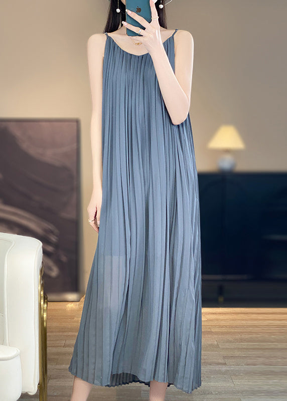 Green Wrinkled Cotton Spaghetti Strap Dress Sleeveless