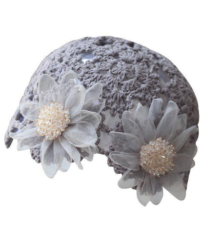 Grey Applique Hollow Out Knit Bonnie Hat