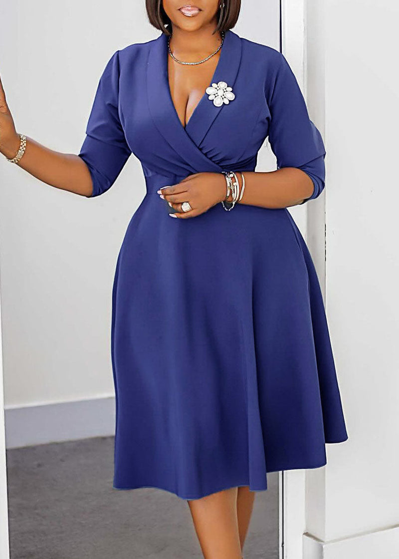 Grey Blue Peter Pan Collar Patchwork Polyester Dress Summer