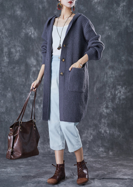 Grey Hooded Oversized Knit Cardigan Fall