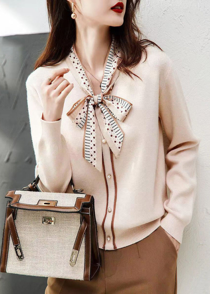 Grey Lace Up Button Patchwork Knit Sweaters Long Sleeve