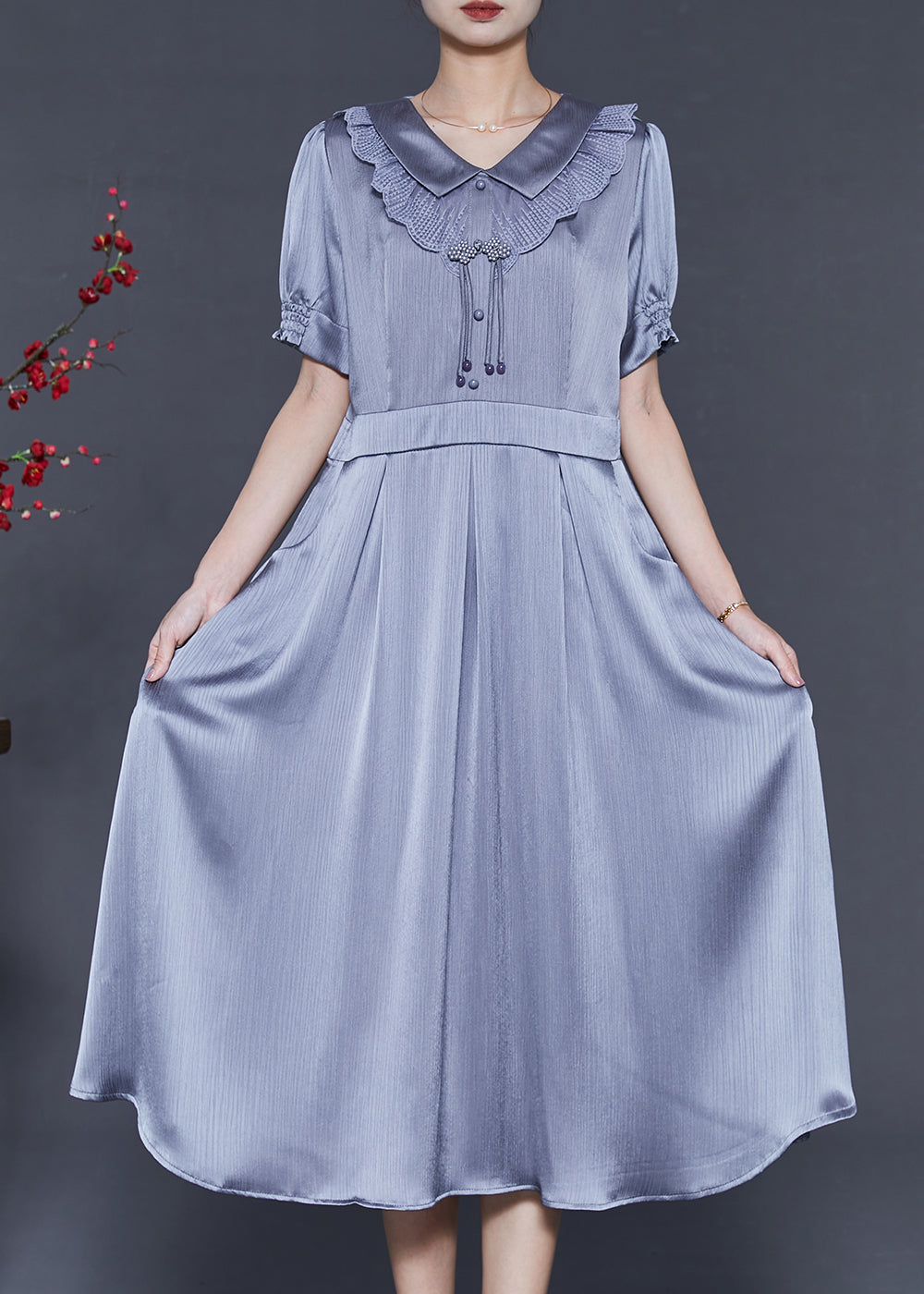 Grey Tasseled Draping Silk Dresses Summer