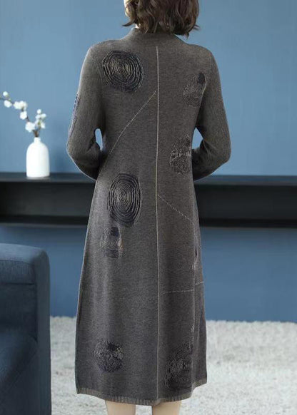 Grey Turtleneck Patchwork Cotton Knit Dress Fall