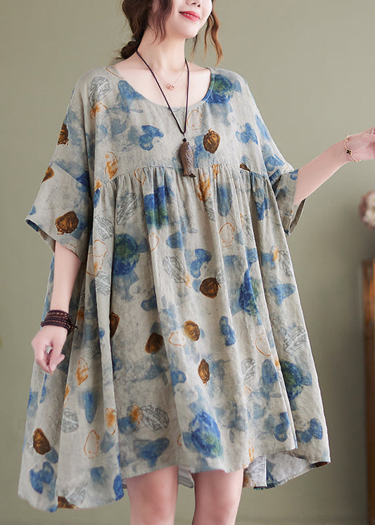 Lake Blue Oversized Print Cotton Maxi Dress Summer
