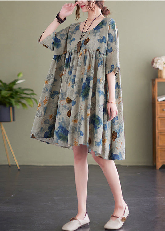 Lake Blue Oversized Print Cotton Maxi Dress Summer