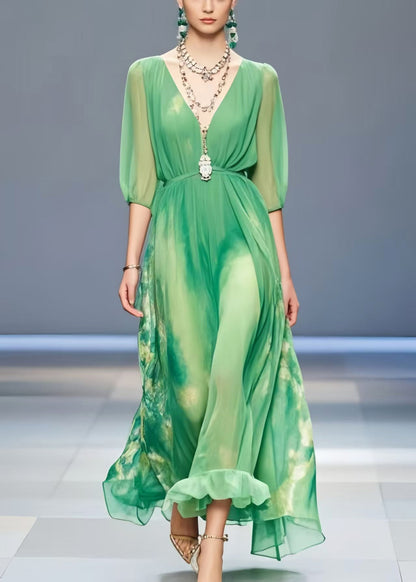 Lake Green Tie Dye Chiffon Long Dress Summer