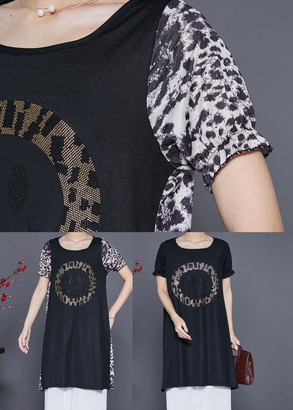 Leopard Patchwork Smiling Face Zircon Chiffon Dress Summer
