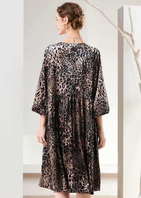 Leopard Print Oversized Silk Velour Holiday Dress Spring