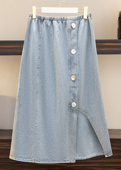 Light Blue Asymmetrical Elastic Waist Patchwork Denim Skirts Summer