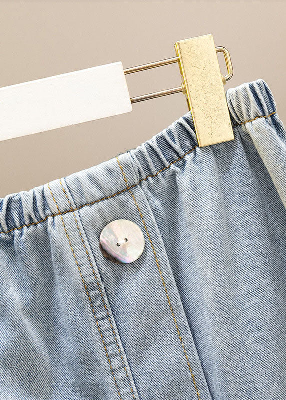 Light Blue Asymmetrical Elastic Waist Patchwork Denim Skirts Summer