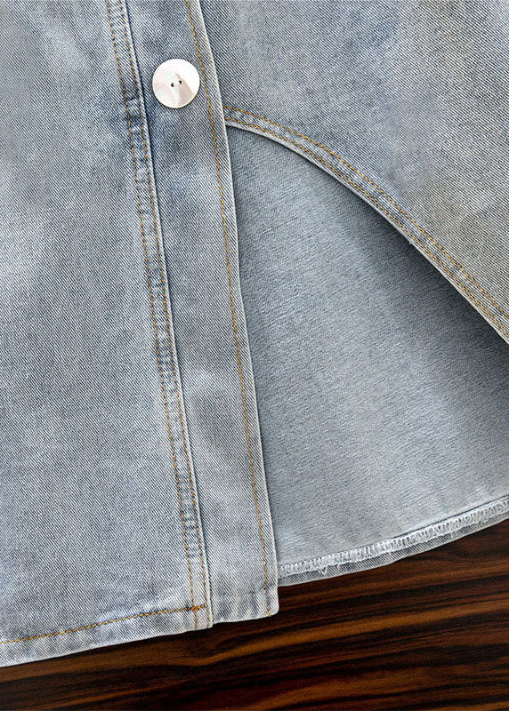 Light Blue Asymmetrical Elastic Waist Patchwork Denim Skirts Summer
