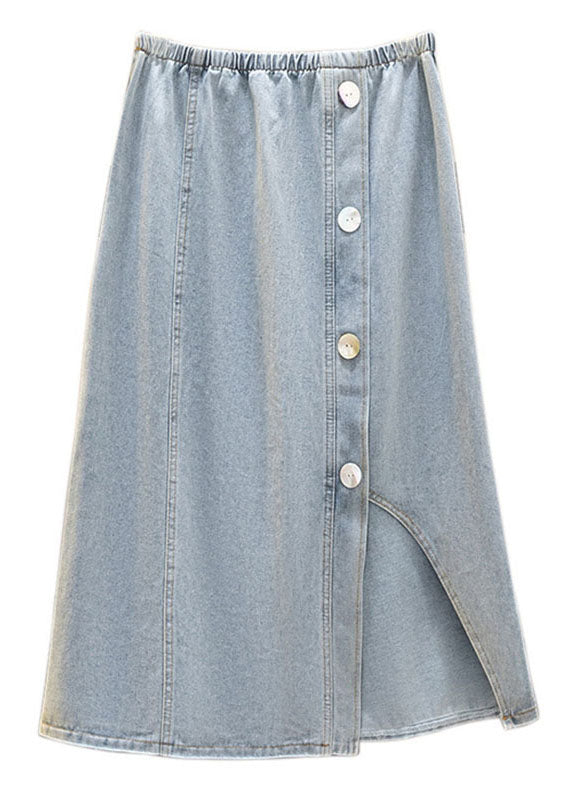 Light Blue Asymmetrical Elastic Waist Patchwork Denim Skirts Summer