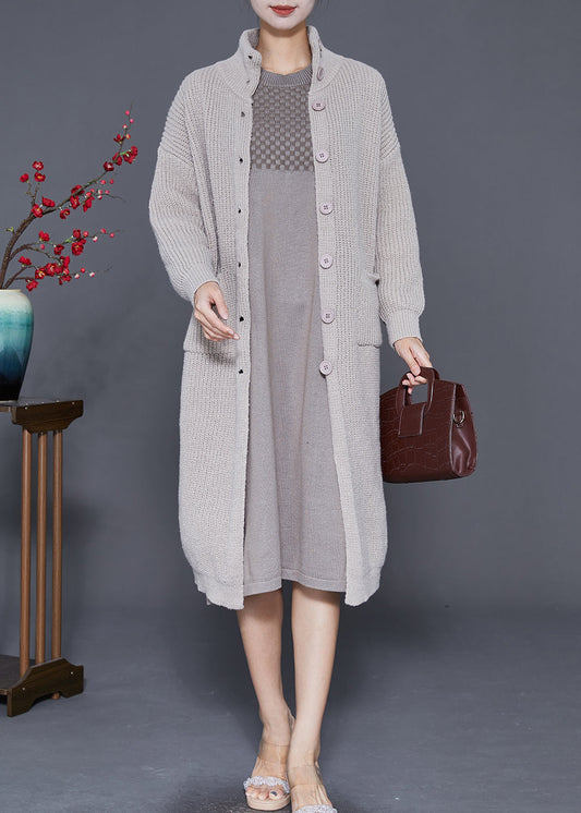 Light Grey Button Down Warm Knit Coats Fall