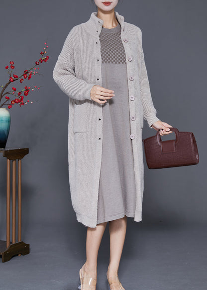 Light Grey Button Down Warm Knit Coats Fall