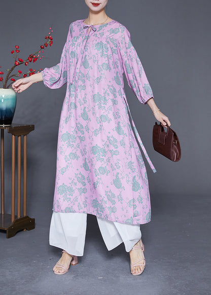 Light Purple Print Lace Up Silk Dress Bracelet Sleeve