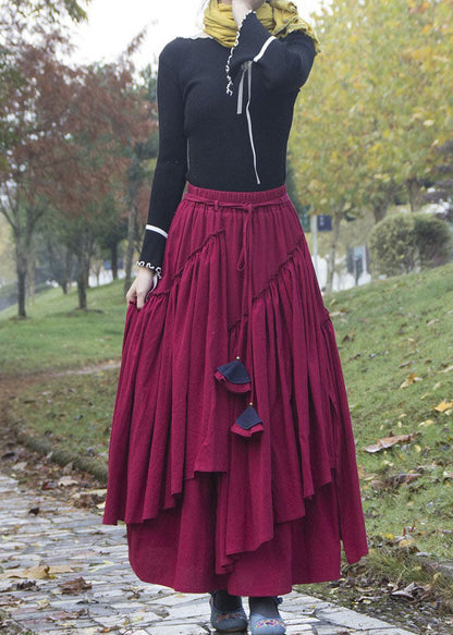 Mulberry Asymmetrical Drawstring Skirts Spring