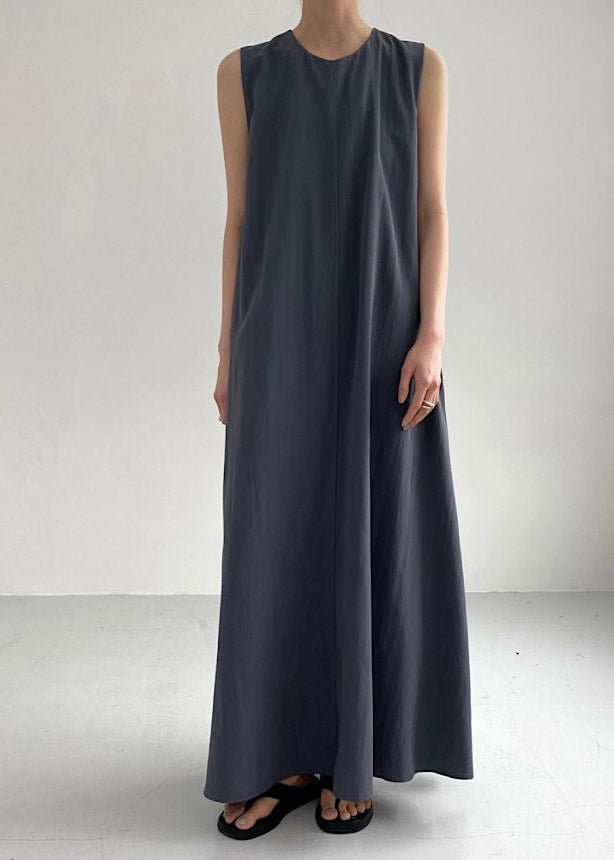 Navy O-neck Maxi Dress Summer