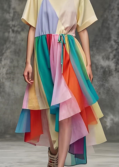 O Neck Asymmetrical Patchwork Cotton Dress Summer