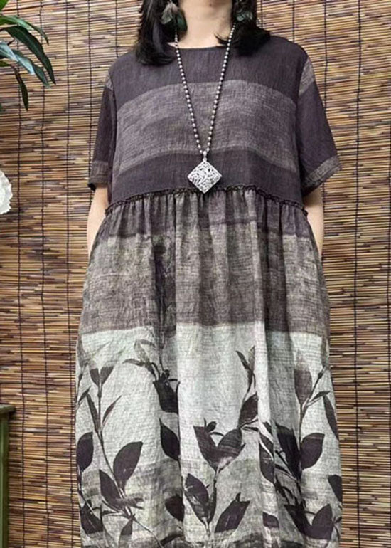 O Neck Print Patchwork Cotton Dress Summer