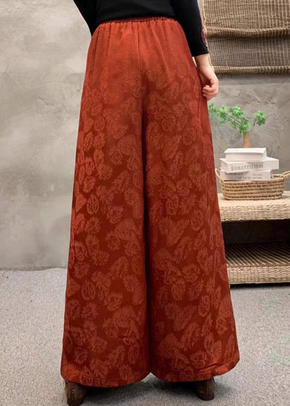Orange Embroidered Pockets Warm Fleece Pants Trousers Winter