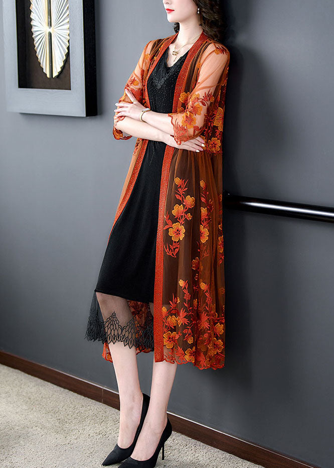 Orange Embroideried Patchwork Tulle Long Dresses Summer