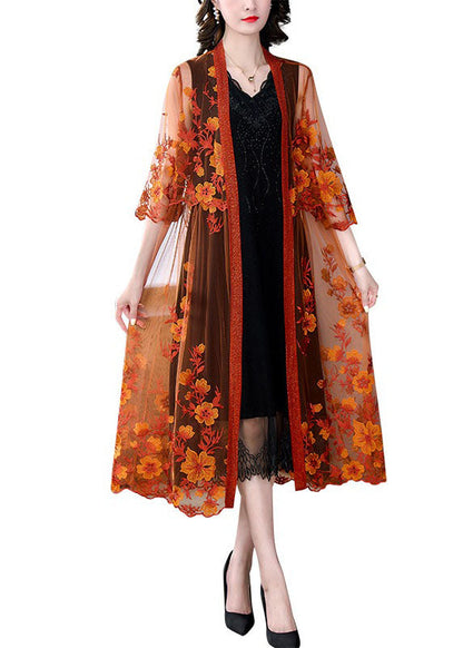 Orange Embroideried Patchwork Tulle Long Dresses Summer