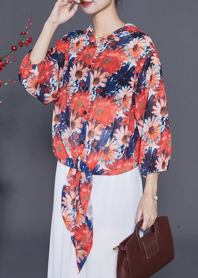 Orange Hooded Chiffon Upf 50+ Top Summer