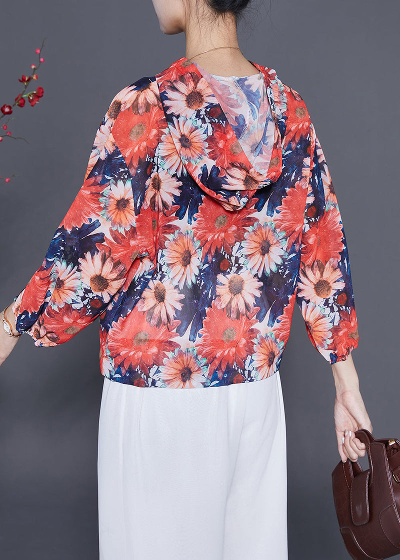 Orange Hooded Chiffon Upf 50+ Top Summer