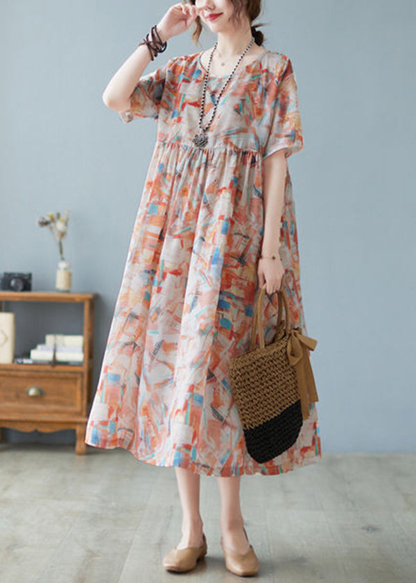 Oversized Print Exra Large Hem Cotton Long Dresses Short Sleeve