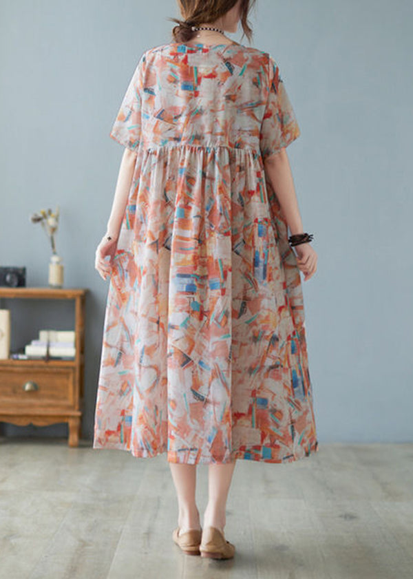 Oversized Print Exra Large Hem Cotton Long Dresses Short Sleeve