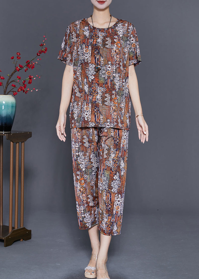 Oversized Print Silk Two Piece Set Summer