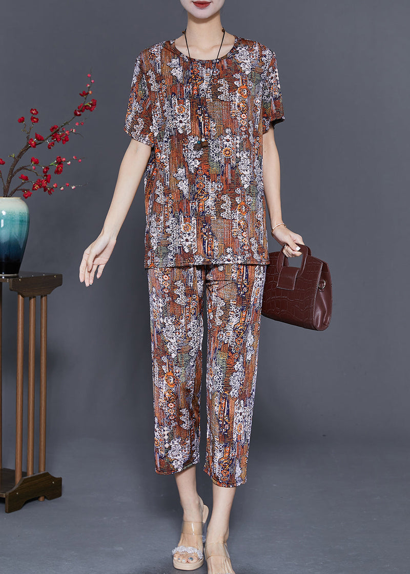 Oversized Print Silk Two Piece Set Summer