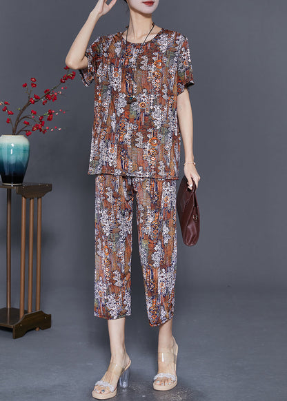 Oversized Print Silk Two Piece Set Summer