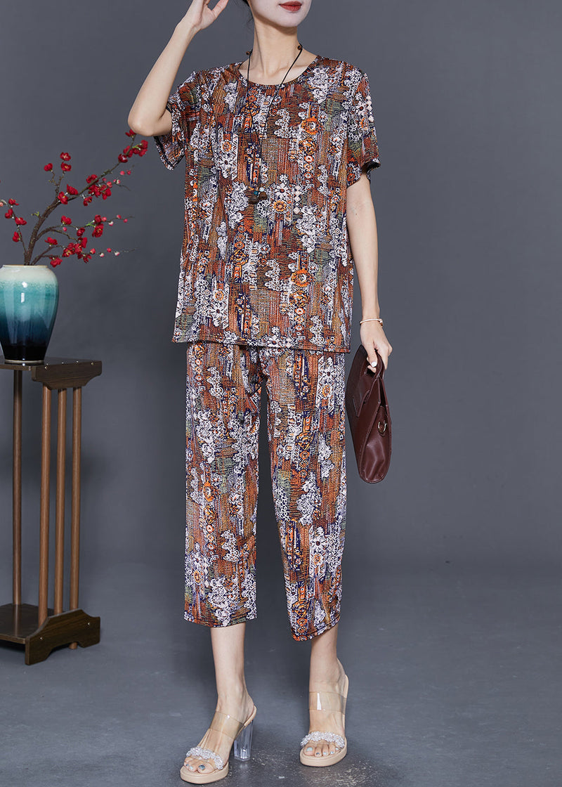 Oversized Print Silk Two Piece Set Summer