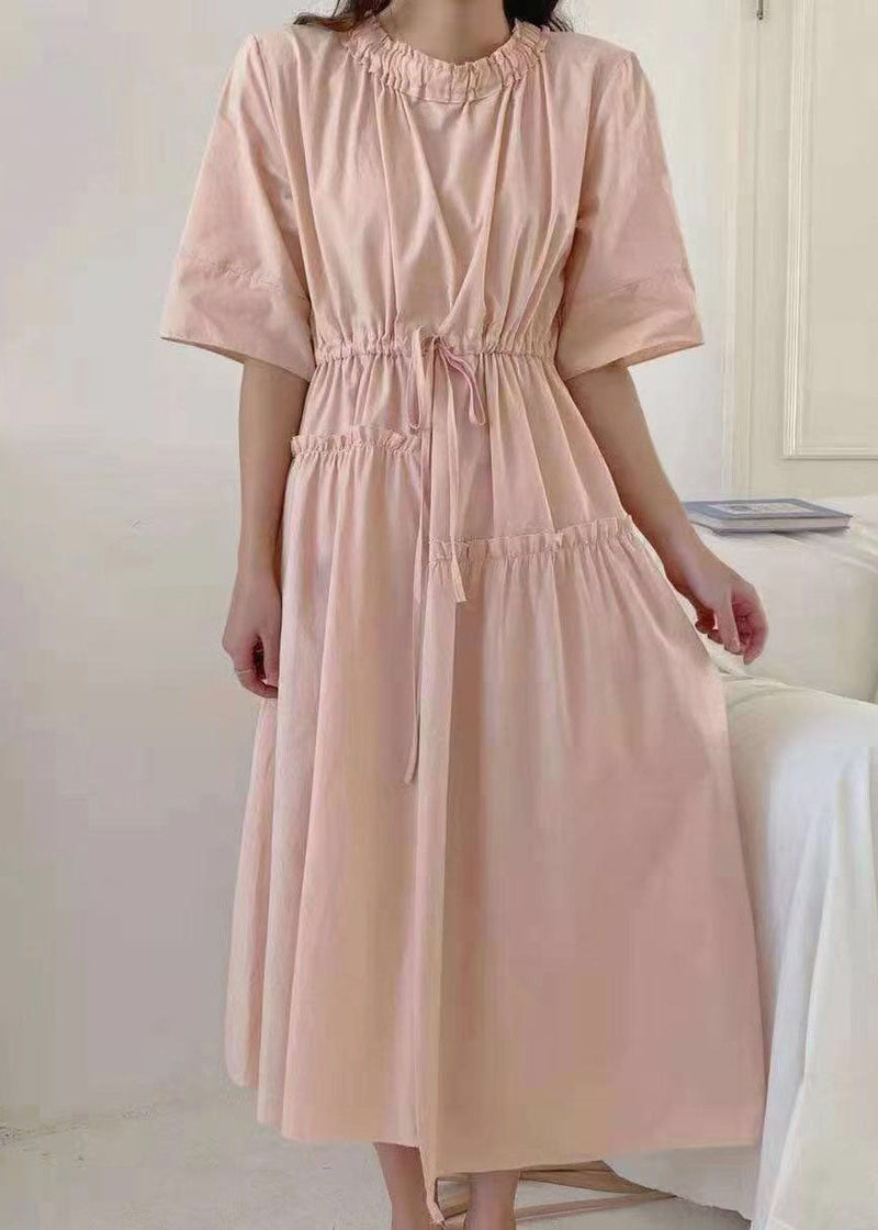 Pink O-neck Asymmetrical Patchwork Cotton Dress Summer