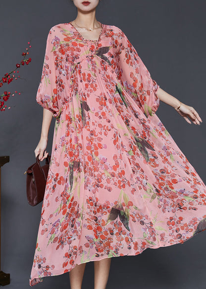 Pink Oversized Print Chiffon Beach Dresses Summer