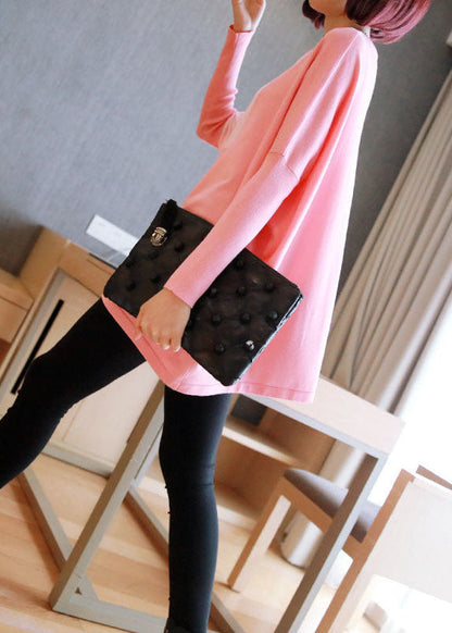 Pink Oversized Print Knit Tops Spring