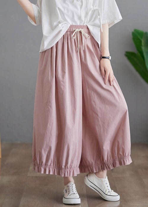 Pink Ruffled Pockets Elastic Waist Cotton Pants Skirt Fall